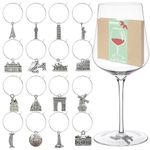 16 Piece Travel Themed Wine Glass Charms,Wine Tasting Party Decoration Supplies Gift