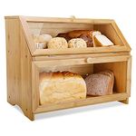 Leader Accessories Double Decker Bamboo Bread Bin 2-Layer Bread Box Large Capacity Bread Storage for Kitchen 15.3"x9.8"x12.6"