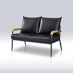 TUKAILAi 2 Seaters Sofa Settee Lounge Faux Leather Soft Sofa Loveseat with Solid Wooden Arms and Metal Support Living Room Bedroom Couch Furniture Black