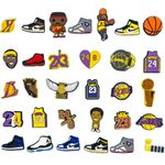 30Pcs Different PVC Croc Stickers Sneaker Trims, Waterproof Shoe Shoelaces Bracelets Wrist Straps For Party Gifts Ornaments Sport Style Basketball Player Logos