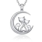 ZALKARI 925 Sterling Silver Couple Cat Moon Necklaces Cat Jewelry for Women Gifts for Cat Lovers Animal Lover Gifts for Women