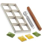 MUMSUNG Ravioli Maker 4 Pieces Ravioli Mold Set, 8 Holes Ravioli Maker Press, Ravioli Mold with Ravioli Maker Press, Wooden Rolling Pin and Ravioli Maker Cutter with Roller Wheel