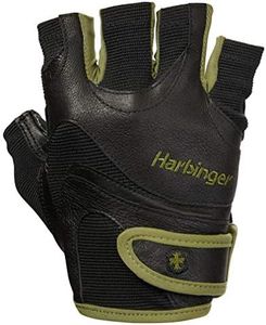 Harbinger FlexFit Men's Weight Lifting Gloves, Wash and Dry Leather, Vented StretchBack Mesh Gym Gloves, Green, S
