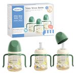 Oerbni PPSU Sippy Cups for Toddler 1-3, Weighted Straw No Spill Sippy Cup 6+ Months Old Newborn Baby with Silicone Natural Flow Nipple, Removable Handles, 8oz / 240 ml, Green/3Pack