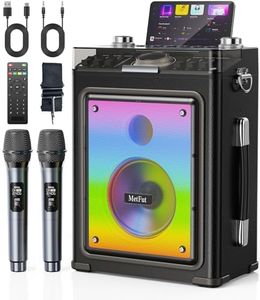 Metfut Karaoke Machine for Adults with 2 Wireless Microphones & Guitar Input, Professional Bluetooth 5.3 Speaker, Portable Wooden Karaoke PA System with Bass/Treble Adjustable for Backyard, Home Party