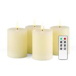 Fanna 4'' Flameless LED Pillar Candles with Timer for Wreath, Battery Operated Rustic Wax Candles with Remote for Christmas, 8 Batteries Included - Set of 4 - Ivory