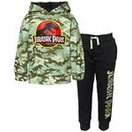 Jurassic World Dinosaur Jurassic Park T-Rex Fleece Pullover Hoodie and Pants Outfit Set Toddler to Big Kid, Black / Green, 4T