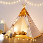 besrey Toddler Teepee Tent for Kids with Padded Mat & Lights – 100% Cotton Indoor Playhouse for Toddlers Foldable & Portable Tipi Tent for Boys & Girls, Cozy Reading & Play Tents in Yellow