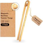 Harahuri 1 x Magnetic Bamboo Toaster Tongs - 8.7" Reusable Heat Resistant Woden Toast Tongs with Magnet for cooking - Long Natural Wood Kitchen utencil for serving Pickle Muffin Bread