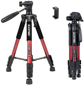 BONFOTO Q111 55" Flexible Lightweight Travel Camera Tripod 4S Stand with 1/4 Mount 3-Way Pan Head and Phone Holder Mount for Smartphones and DSLR Eos Canon Nikon Sony Samsung(Red)