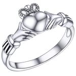 FaithHeart Sterling Silver Claddagh Ring Womens Wedding Band Stackable Plain Silver Irish Love Rings for Mom Wife Size Y