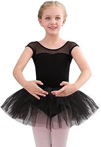 Stelle Ballet Leotards for Girls Toddler Leotard with Tutu Skirt Dance Tutu Dress (Black,6-7 Years)