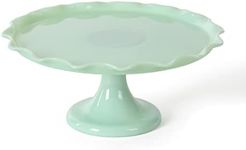 Martha Stewart Highbrook 11" Handmade Jadeite Glass Cake Stand - Ruffle Trim