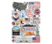 A4 Sticker Sheet United States Landmarks Vinyl Stickers - USA America New York Vegas City Map Airport Stamp Skyline Flag Travel Holiday Culture Aesthetic #79984