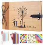 Wooden Photo Album Love Scrapbook Wood Scrapbooking Supplies,“Dandelion” Memory Book for Couples Wedding Guestbook Anniversary Scrapbook Our Adventure Book Travel Album,with 5 Stickers,8 Color Pens