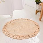 Habere India-All the Cultures Fabricating India - Crochet Bath Mat, Super Absorbent 100% Cotton & Quick Dry Bath Rug for Bathroom Floor Mats (Round, Beige_60 CM Round)