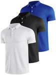 Teesmen Men‘s Polo T Shirt Sports Quick-Dry Tech Wicking Golf Breathable Short Sleeve Polo Shirt(Black/White/Navy) Large