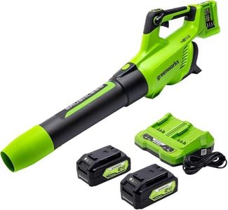 Greenworks 48V (24V x 2) Brushless Cordless Leaf Blower (140 MPH / 585 CFM) / Turbo Mode Electric Axial Blower for Yard Debris Leaves Dust Cleanup, (2) 4Ah Batteries & Dual Port Charger Included