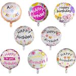 32 PCS Happy Birthday Party Aluminum Foil Balloons - 18" Inch Round Helium Floating Mylar Balloon for Birthday Parties Decorations Supplies, 8 Patterns