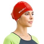 Boldfit Swimming Cap for Women Silicone Long Swimming Caps for Women Swim Cap for Girls with Long Hair Swim Cap for Women Long Hair for Dry Hair Swimming Head Cap for Long Hair Easy Fit - Red