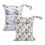 ALVABABY Cloth Diapers Wet Bags 2pcs Travel Wet and Dry Waterproof Reusable with Two Zippered Pockets LX-H358359-CA