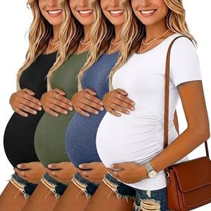Liu & Qu Womens Maternity Tops Short Sleeve Round Neck Pregnancy Shirts 3 Packs