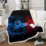 Teens Gamer Bed Blanket 50"x60",Boys Game Joysticks Throw Blanket,Child Gaming Console Fleece Blanket,Kids Gampad Video Games Flannel Blanket,Old Retro Game Machine Bedroom Sofa Decor Red Blue