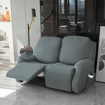 HOKIPO Polyester 6-Pieces Super Stretch Recliner Sofa Cover 2 Seater Fully Covered Washable Furniture Protector, Smokey Grey (New-4741-Sgry)