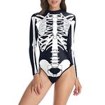 Petalum Skeleton Halloween Cosplay One-Piece Swimsuits Skull Print Bodysuit Novelty Weird Funny Swimwear Swimming Suits (S-M, A)