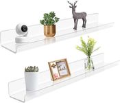 Lippan� 2 Pack Acrylic Shelves for Wall Storage, 15" Floating Bookshelves for Kids, Display Shelf Organizer for Bathroom, Bedroom, Living Room, Kitchen, Room Decor, Clear