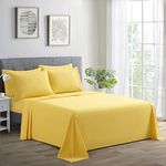 Marina Decoration Ultra Soft Silky Deep Pocket Solid Rayon from Bamboo All Season 6 Pieces Sheet Set with 4 Pillowcases, Yellow Color Queen Size