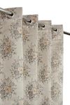 FURNADO Premium Jacquard Fabric Room Darkening Flower Design Curtains 8 Feet for Door, Grey, Fawn, 3 Pieces