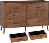 Rolanstar Drawer Dresser Quick Install, 6 Wooden Drawers Storage Dresser with Set of 4 Foldable Drawer Dividers, Mid Century Rustic Chest of Drawer with Anti-Tipping Device, Bedroom, Brown