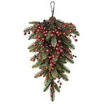 SLDHFE Artificial Christmas Teardrop Swag, 27.6inch Artificial Front Door Swags Pine and Pine Cone Teardrop Christmas Teardrop Floral Swag for Indoor and Outdoor Home Xmas Decor