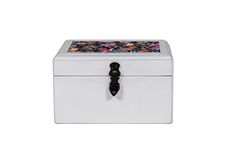 CONTRAST LIVING Yhujik Wooden Decorative Jewellery Painted Box with Cotton Fabric on top (Fabric Colour-Multi) (Medium, White)