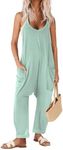 Ekouaer Womens Sleeveless Jumpsuit Loose Adjustbale Spaghetti Strap Romper Jumpsuit V Neck Stretchy Overalls Green L