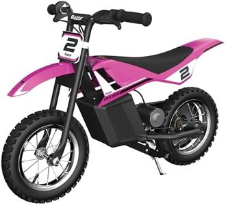 Razor Kids Electric Motorbike - MX125 Dirt Rocket Bike for Children 7+ with 8 mph Max Speed & 40 Minute Ride Time, Up to 5 Mile Range, 100W Ride On with 12V 5Ah Battery and 12" Pneumatic Tyres - Pink