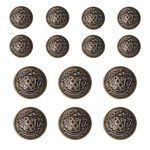 YaHoGa 14 Pieces Antique Metal Blazer Buttons Set for Blazers, Suits, Sport Coat, Uniform, Jackets (Antique Brass)