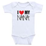 Heart Co Designs I Love My Grandma, Nana or Mimi - Baby Clothes - OnePiece Bodysuits, Nana Text, 12 Months