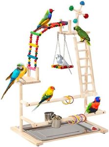 AXINCANAAN Bird Playground, Natural Wooden Perch Bird Play Stand for Inside, 4-Layer Parrot Stand Tree Play Gym for Cockatiels & Parakeets with Perches & Toys