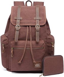 KAUKKO Vintage Canvas Backpack for Men and Women Retro Stylish Backpack Outdoor Travel Hiking Large Capacity, Coffee P2-1-21, Einheitsgröße, Rucksack Backpacks