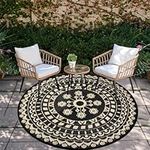 Capslpad 150cm Round Outdoor Patio Rug Waterproof Reversible Mat Portable Plastic Straw Rug Boho Circle Indoor Outside Area Rug for RV Camping Picnic Pool Tent Balcony Beach Deck Doormats Decor