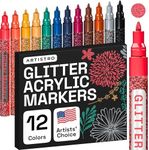 ARTISTRO 12 Glitter Paint Pens Sparkly and Shiny for Rock Painting, Stone, Ceramic, Glass, Wood, Fabric, Scrapbooking, DIY Craft Making, Coloring, Acrylic Glitter Markers Extra-Fine Tip 0.7mm