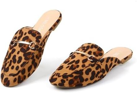 MUSSHOE Mules for Women Flats Comfortable Slip on Women Mules Backless Loafers,Leopard Suede 7