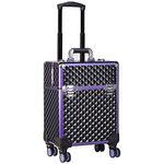 Joligrace Professional Makeup Trolley Cosmetic Vanity Box Make Up Organiser Beauty Rolling Case with Removable Universal Wheels and Key Locks One Tier - Black-Purple