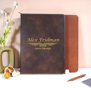 Daphne's Curations Vegan Leather Portfolio with Zipper with Pen Holder Professional Business Organizer Binder for Men Women Office Executive Resume Holder - Rustic - Gold Engraving