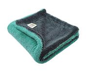 SOFTSPUN Microfiber Cloth for Car 1200 GSM 40x40cm 1Pc Aqua Blue - Grey ! One Side Twisted Loop Super Absorbent Edgeless Design with Plush Pile and Lint Free Cloth for Drying and Detailing.