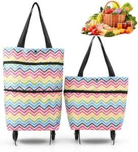 2-in-1 Foldable Shopping Cart Grocery Shopping Tote Bag, Wavy pattern