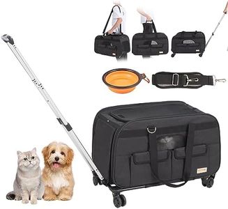 VEVOR Sac à Roulettes pour Chat Chien 15,8 kg Sac de Transport Chats Poignée Télescopique Bandoulière Gamelle Pliable Transporteur Roulant Fermeture Éclair Autobloquante pour Animaux de Compagnie Noir