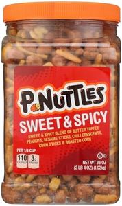 P-Nuttles Sweet & Spicy Snack Mix, 36 Oz Jar (Pack of 1) - Ideal Bar Mix - Butter Toffee Covered Peanuts with Sesame Sticks, Chili Crescents, Corn Sticks & Roasted Corn - Kosher Certified Nut Snacks